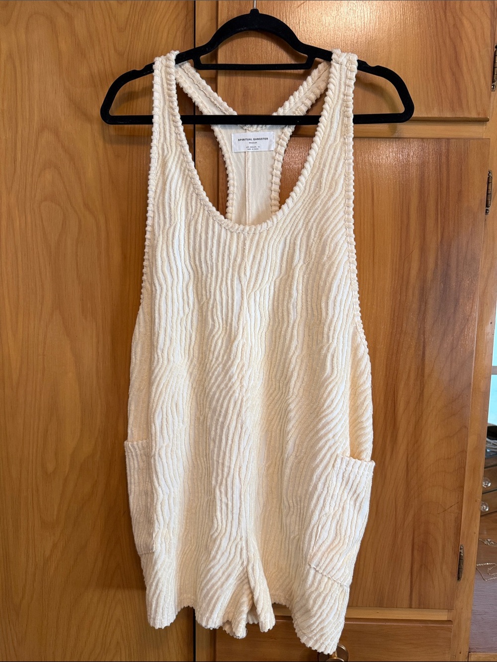 Spiritual Gangster Cream Textured Knit Tank Romper. Size M